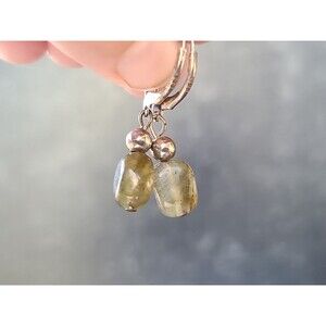 925 Sterling Silver Labradorite Beaded Dangling Leverback Earrings Vintage